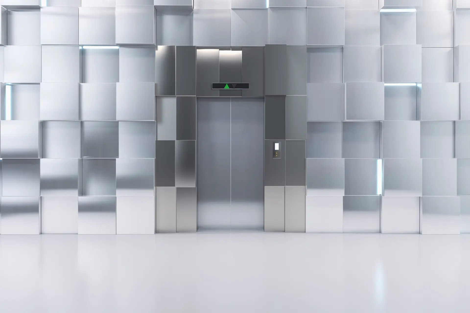Porta di piano in acciaio in una parete a pannelli metallici