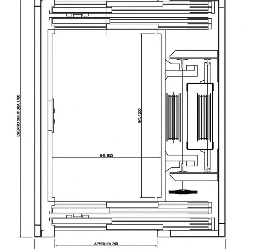 Pianta tipo: MRL laterale a sedia 480/630 kg, tiro 2:1